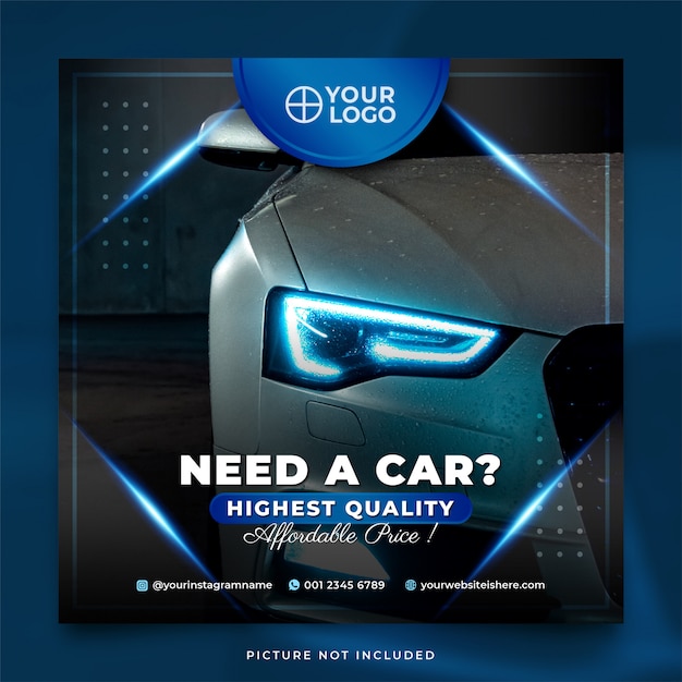 Vector elegant blue car rental instagram post template