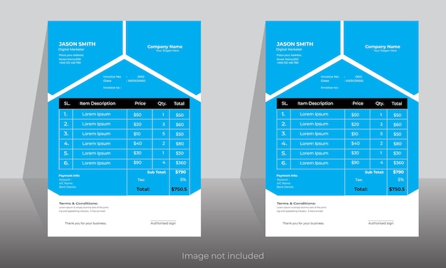 Elegant blue color vector invoice template design