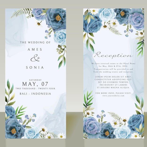 Elegant blue flower wedding invitation element design