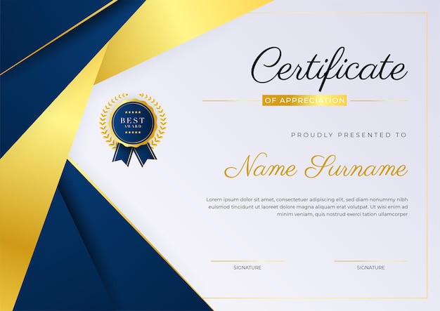 elegant blue and gold diploma certificate award template