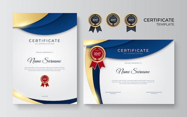 Elegant blue and gold diploma certificate template