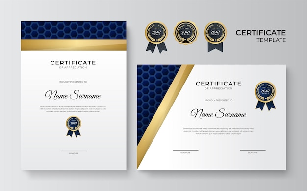 Elegant blue and gold diploma certificate template