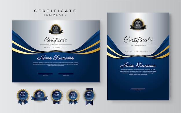 Elegant blue and gold diploma certificate template