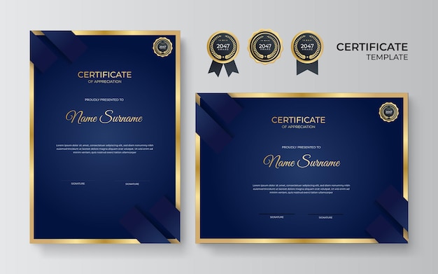 Vector elegant blue and gold diploma certificate template