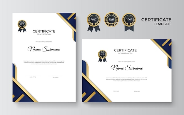 Elegant blue and gold diploma certificate template