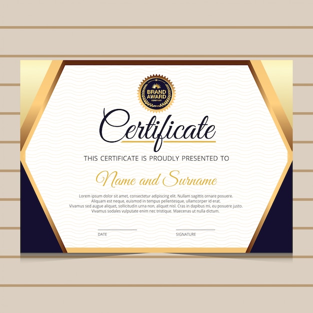 Elegant blue and gold diploma certificate template