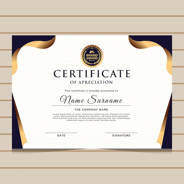 Elegante modello di certificato diploma oro blu