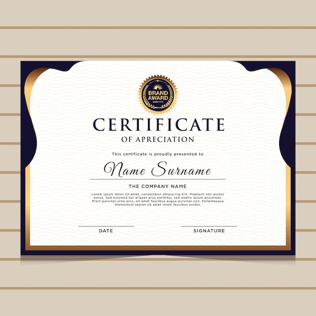 Elegant blue gold diploma certificate template