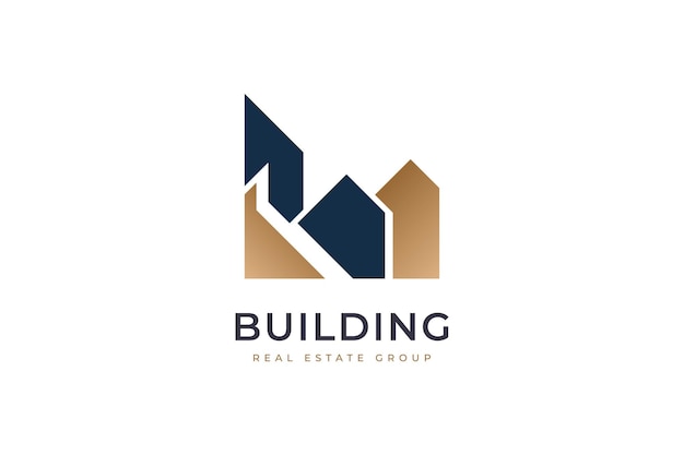 Elegant Blue and Gold Real Estate Logo Design Minimalist Building Logo Architecture or Construction Industry Brand Identity