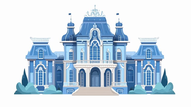 Vector elegant blue rococo palace vector illustration isolated on white background