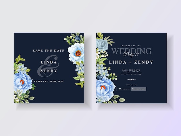 Vector elegant blue roses wedding invitation template