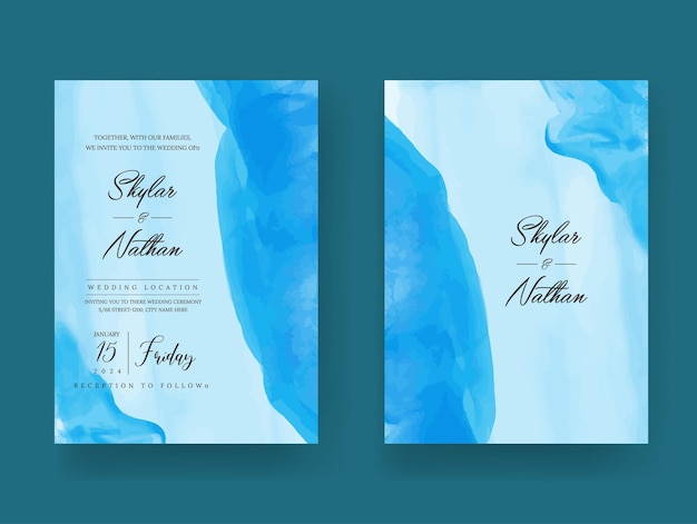 Vector elegant blue watercolor wedding invitation