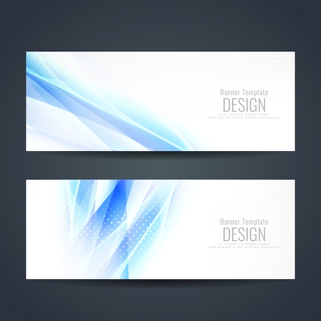 Vector elegant blue and white wavy banners