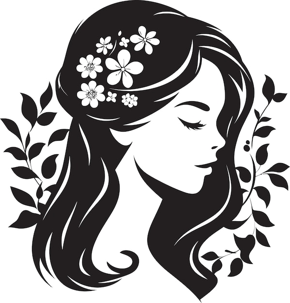 Vector elegant botanical glamour vector woman icon graceful floral silhouette black face emblem