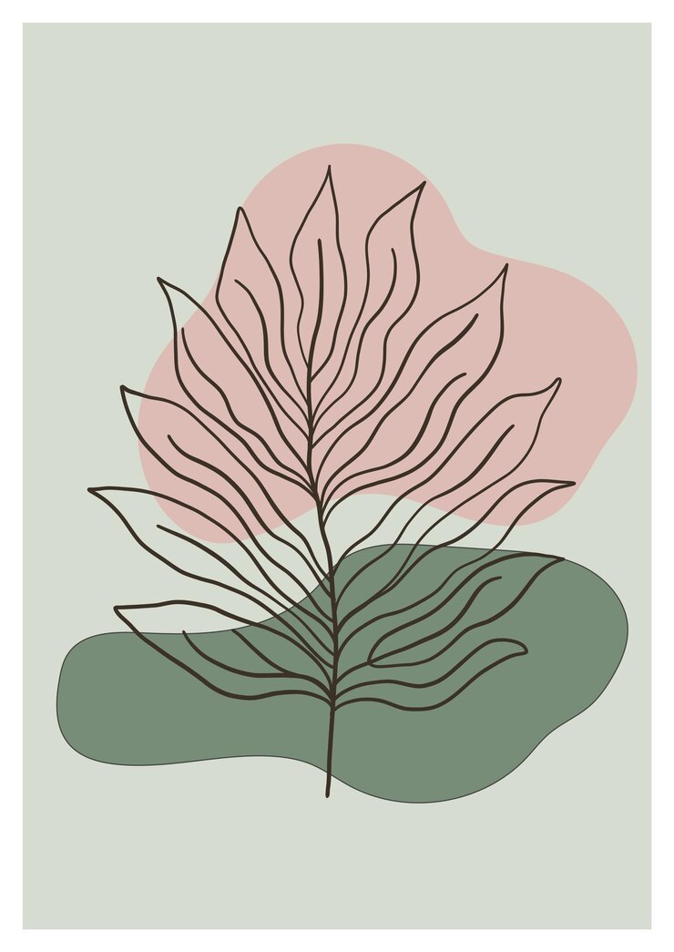 Vector elegant botanical line art with abstract pastel shapes perfect for modern decor posters