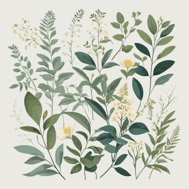 Vector elegant botanical prints vector on white background