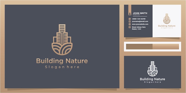 Elegant bouwland logo ontwerpconcept met visitekaartje lijntekeningen bouwland