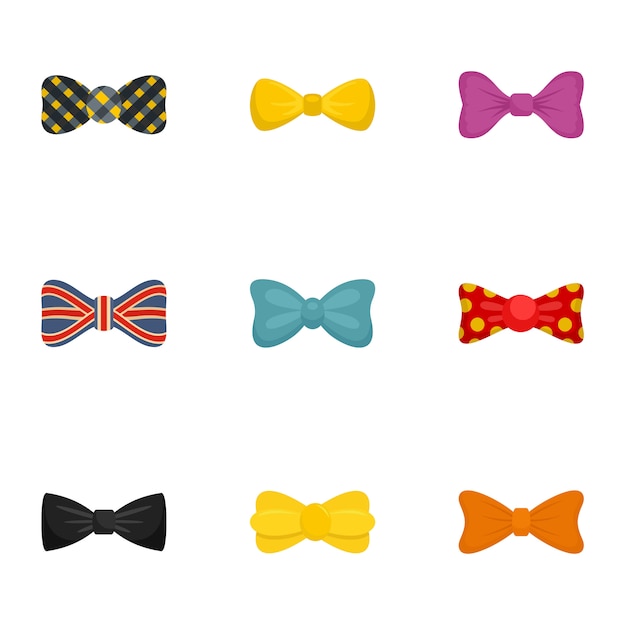 Vector elegant bow tie icon set, flat style