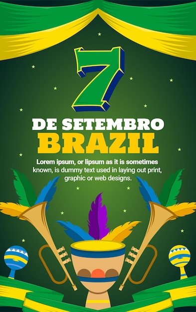 9 月 7 日のお祝いのための緑の色合いでいっぱいのエレガントなブラジルのポスター