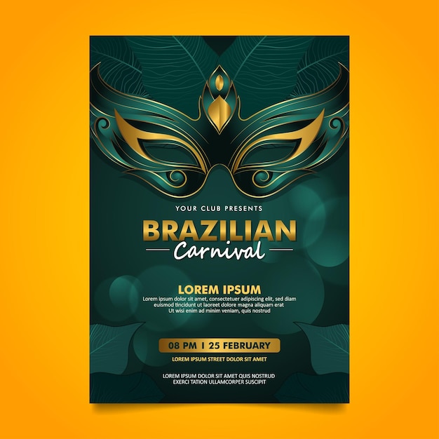 Elegant  brazilian carnival flyer poster design with dark green and golden design