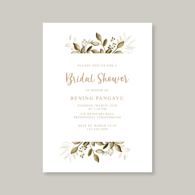 Элегантная свадебная открытка с акварельными листьями