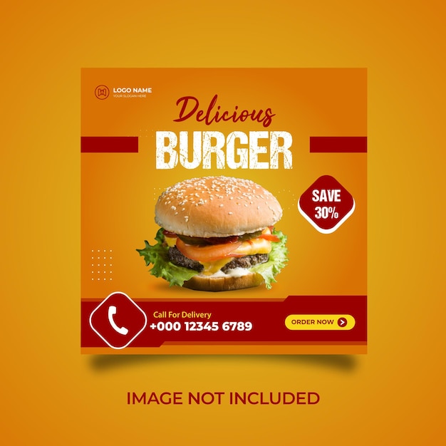 Elegante modello di banner sui social media per la promozione del cibo del menu burger