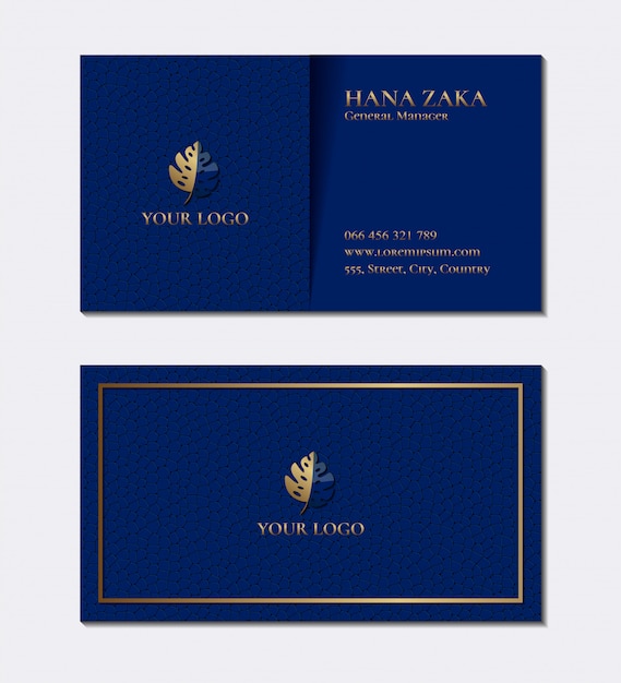 Elegant business card blue texture and gold frame