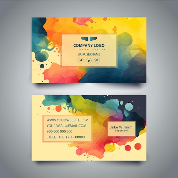 Elegant business card design with colors in watercolor style illustration