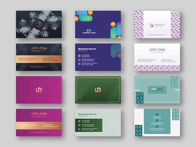 Vector elegant business card template set with front and back presentation.