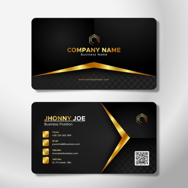 Elegant business card template with abstract black gradient shapes