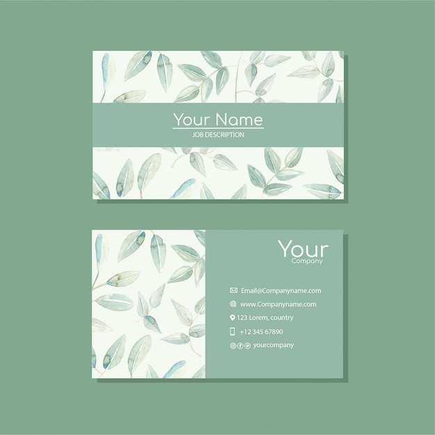 Elegant business card template with flowers in watercolor