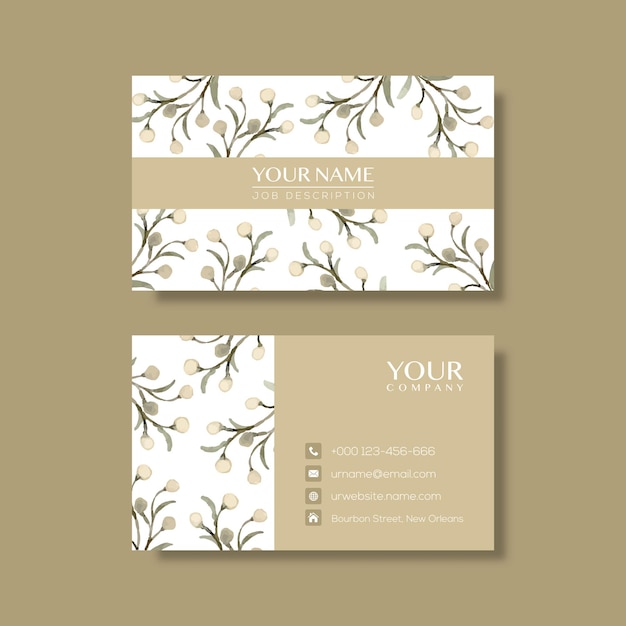 Elegant business card template with flowers in watercolor