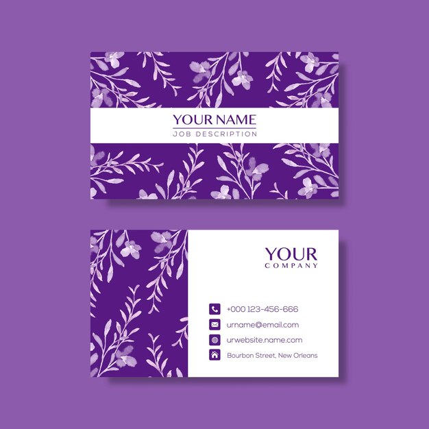 Elegant business card template with flowers in watercolor