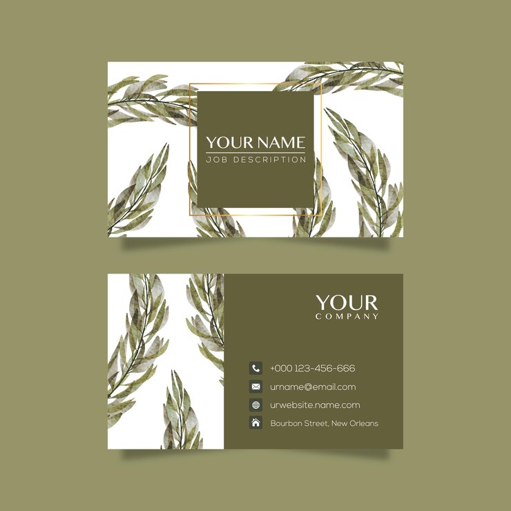Vector elegant business card template with flowers in watercolor