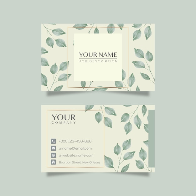 Elegant business card template with flowers in watercolor