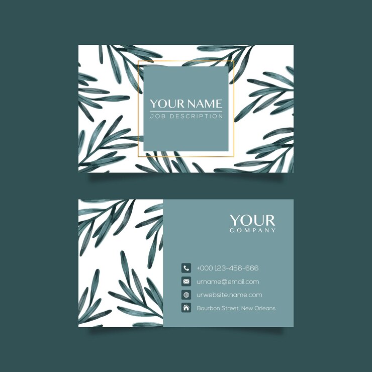 Vector elegant business card template with flowers in watercolor
