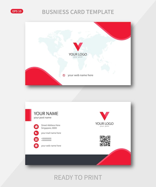 elegant business card template with red details