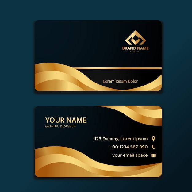 Vector elegant business card template with wavy gold shape