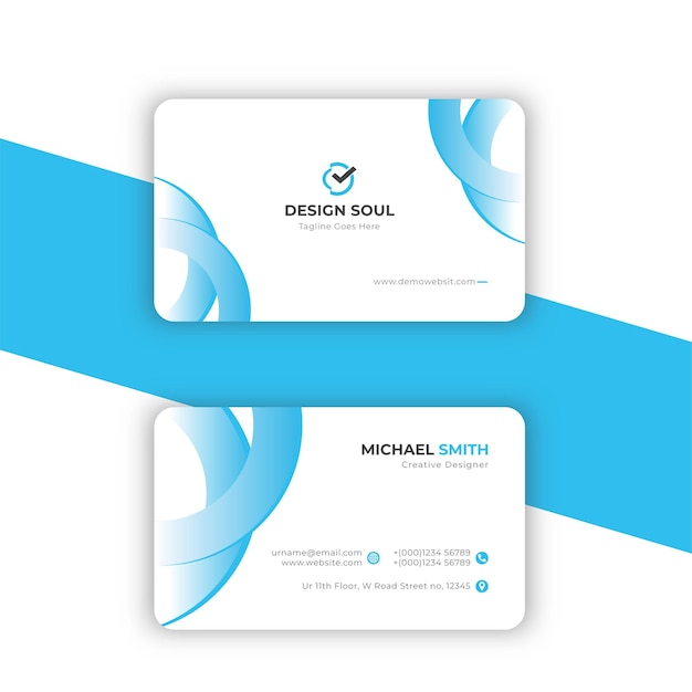 Elegant business card wavy blue and white business card