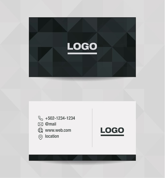 elegant business card with geometric pattern of grayscale triangles