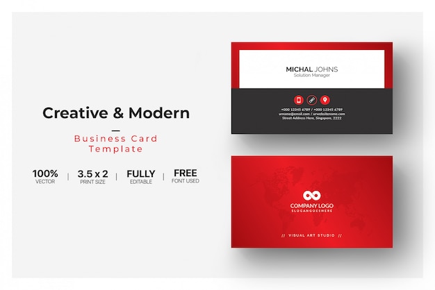 Elegant business card with red details