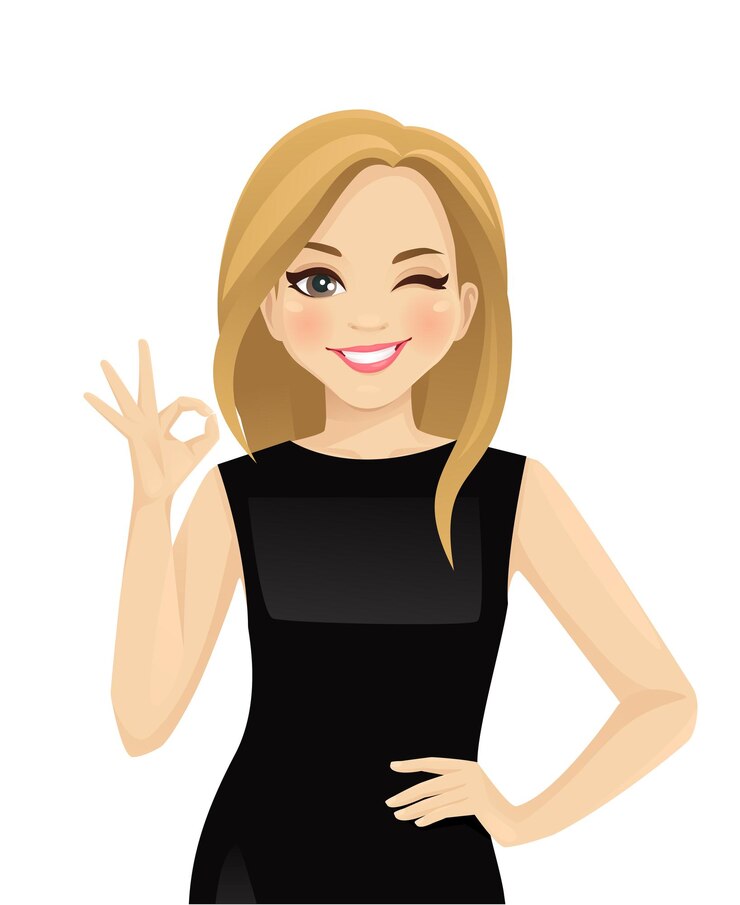Vector elegant business woman in black dress showing isolated vector illustration