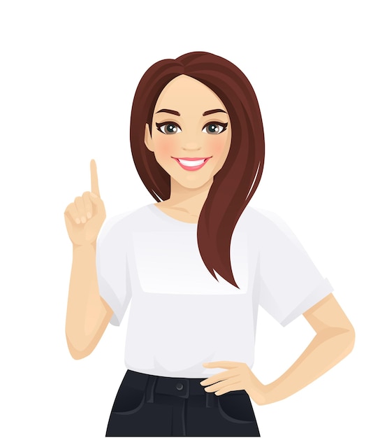 Elegant business woman pointing up isolated vector illustration