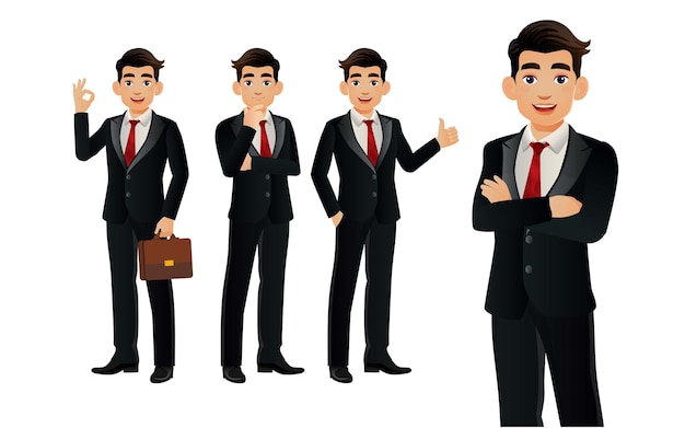 Vector elegant businessman with different poses