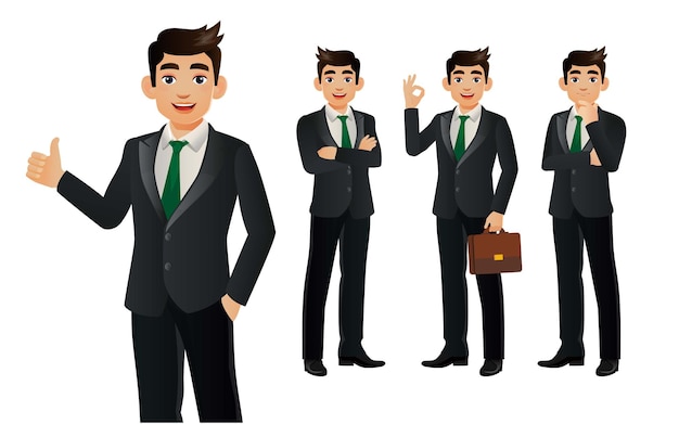 Vector elegant businessman with different poses.