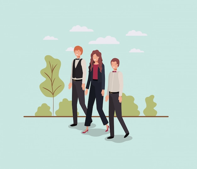 Vector elegant businesspeople walking in the park