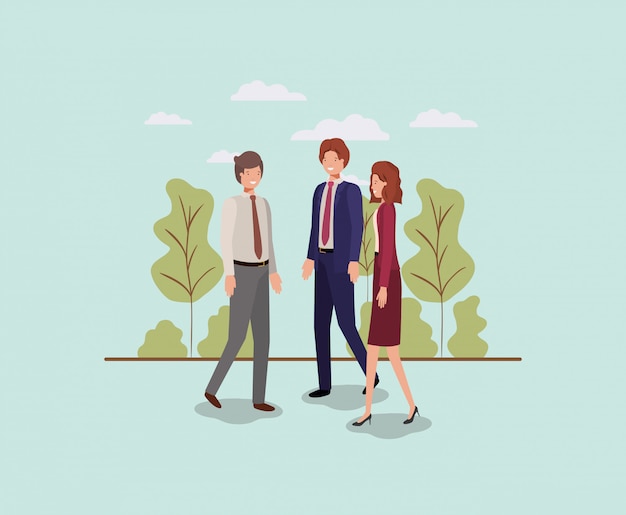 Vector elegant businesspeople walking in the park