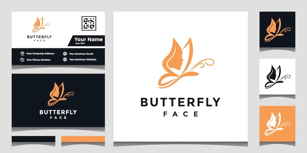 Elegant butterfly face logo design with business card