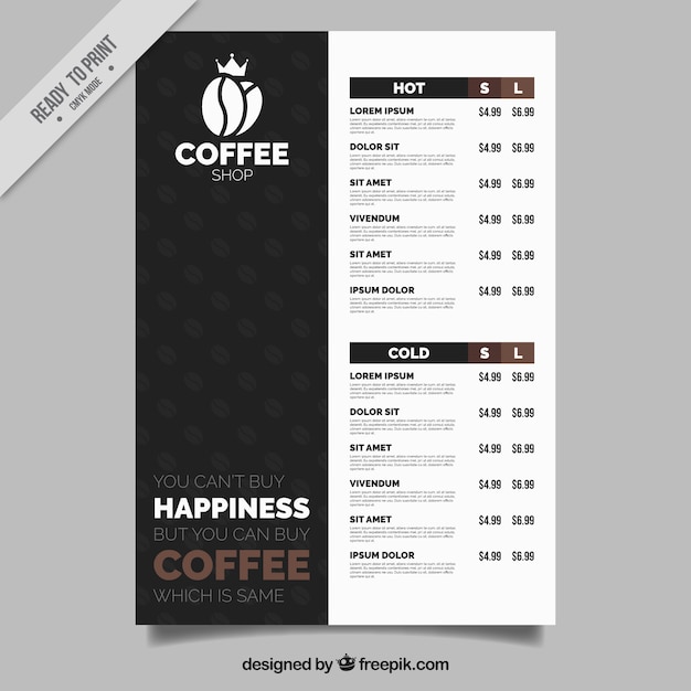 Menu del caffè elegante