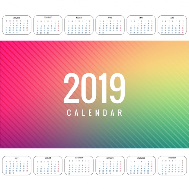 Vector elegant calendar colorful 2019 template design